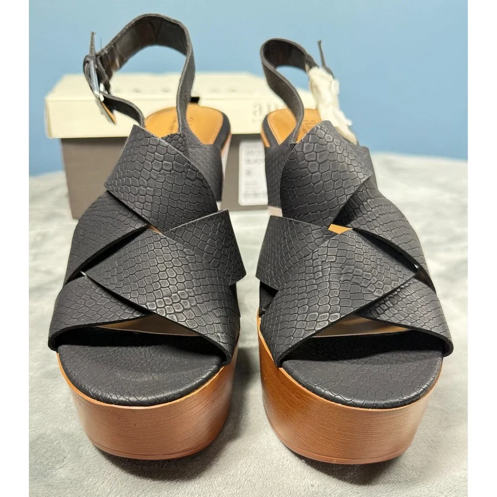 ana Dorian Womens 10 Black Platform Wedge Sandals Crisscross Strap